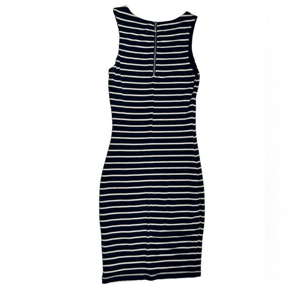 Tart Navy Blue White Striped Sleeveless Bodycon Mini Dress Fitted Casual Dress - Picture 3 of 7